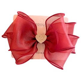 FEIFEI'S BOW Girls 5 Inch Princess Handmade Chiffon Heart Bow Hair Clip Crocodile Clips Girls Baby Children Babies Toddlers Band Hair Accessories Hair Clips (Bordeaux with Hearts)