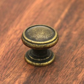 LXZ 6 PCs Vintage Antique Brass Knobs - Mushroom-Shaped Pull Handles - Distressed Antique Brass Knob Pulls, Head Diameter 1-in (25 mm) & Height 0.9-in (22 mm)