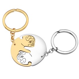 DOWAY Stainless Steel Pug Gifts for Pug Lovers Cute Pug Dog Keychain Ring Car Accessories Charms for Women Girls (Couple Gold + Silver)