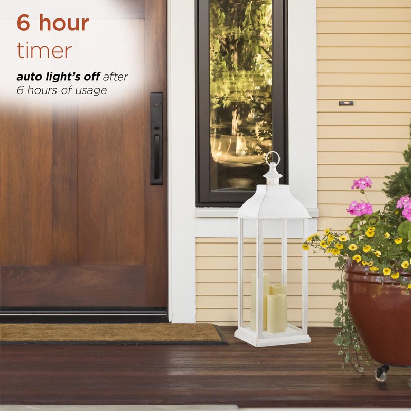 Alpine Corporation 28" Tall Outdoor Battery-Operated Lantern with LED Lights,