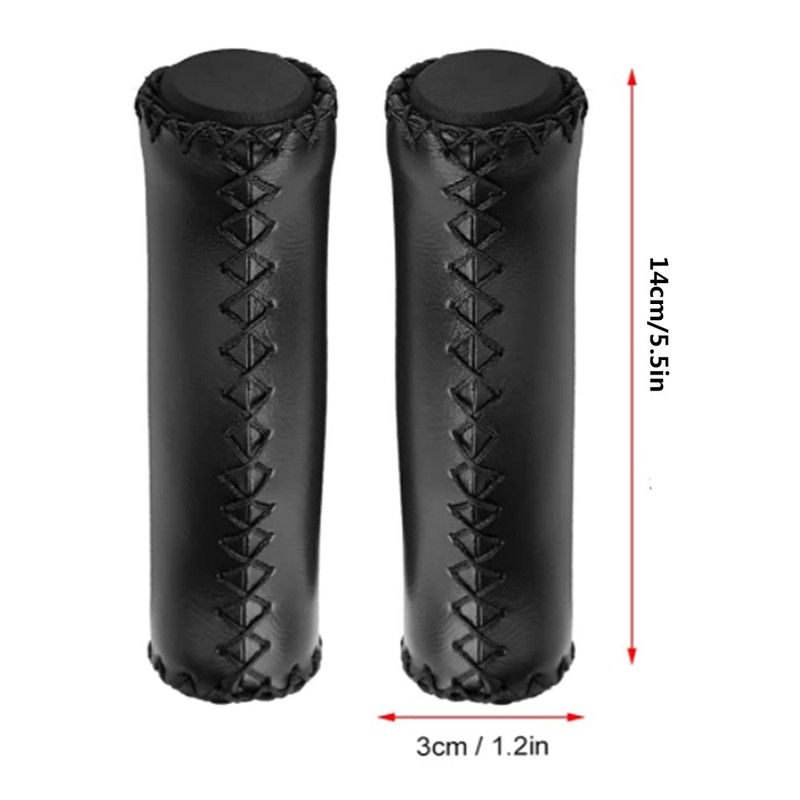 Riloer Bicycle Handlebar Grips Leather Retro Grips Set Leather Black