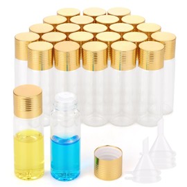 JIUWU 25 Pack Sample Containers 15 ml Glass Vials 1/2 Oz Anointing Oil Bottles with Lids Frascos De Vidrio Con Tapa Pequeños with 5 Pack Funnels for Work