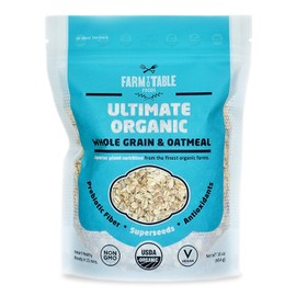 Farm to Table Foods Ultimate Organic Whole Grain Oatmeal - High Protein, Plant Based, Non-GMO - 1 Pack (16 oz. Bag)