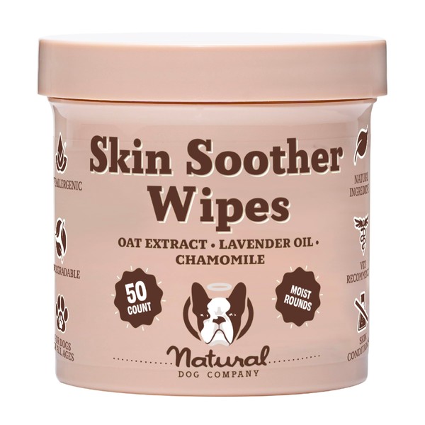 Natural Dog Company Skin Soother Wipes, 50 Count, Pet Wipes for Dogs, Hypoallergenic Formula, Dog Moisturizer for Dry Skin, Grooming Wipes for Dogs, Pet Itch Relief for Dogs