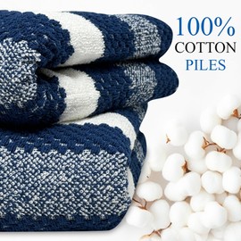 Towelogy® Patterned Extra Large Bath Sheets - 100% Cotton, Ultra Soft, Quick Dry Bath Towel Set - Premium Stripe Bath Towels for Luxurious Comfort and Style - Bath Sheets Set of 2 (Navy)