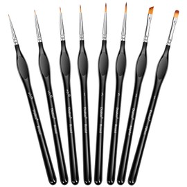 8 pcs Miniature Detail Paint Brushes Set - Precision Round, Filbert & Angular Brushes for Miniature, Model Painting, Watercolor & Figurines - Fine Tip Artist Brush Kit with Ergonomic Handle (8, Black)