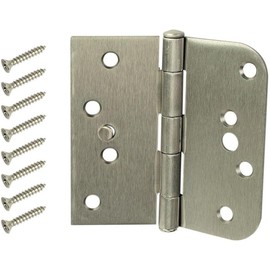 4 in. Satin Nickel Half Square Corner and Half 5/8 in. Radius Security Door Hinge – Heavy Duty, Rust-Resistant, Quiet Operation, for Residential & Commercial Use - (3 Packs)