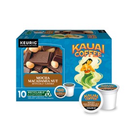 Kauai Coffee K-Cup Pods for Keurig Brewers – Arabica Coffee, 10% Hawaiian – Medium Roast, Savory and Chocolatey Aroma – Mocha Macadamia Nut, 1 Pack of 10 Single Serve K-Cups
