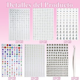 GeorgeX Gema Faciale, 6 Hoja de Diamantes de Imitación Autoadhesivo Diamantes para Decoración Facial de Partido de Fútbol;Incluye pinza