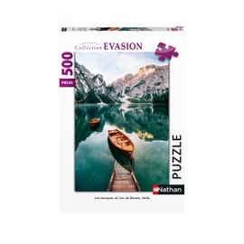 Puzzles Nathan 4005556872893 500 Piece Jigsaw Puzzle - The Boats of Lake Braies, Italy Adult