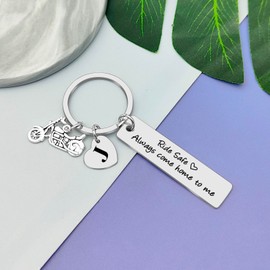 Vadaka Biker Keyring Initial Letter Keyring Letter A-Z Keyring Ride Safe Gift Valentine's Day Couple Gift for Biker Him