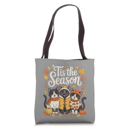 Tis The Season Black Cat Fall Autumn Pumpkin Tote Bag