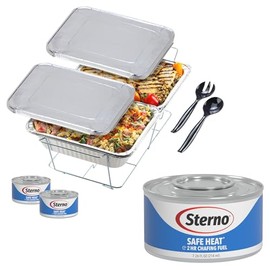 Sterno Disposable Complete Chafing Dish Buffet Set, 4-Hour Chafer Fuel, Food Warmers, Warming Trays, Lids & Serving Utensils