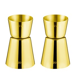 Briout Jigger for Bartending, 2 Pcs Double Cocktail Jigger Japanese Premium 304 Food Grade Stainless Steel Jigger 1 OZ 1/2 OZ, Flat Edge Gold