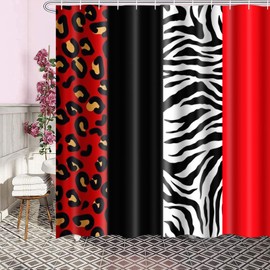Boewywh Shower Curtain Sets Bathroom with 12 Hooks, Leopard Cheetah Zebra Animal Skin, Bath Decor Red Black Splice Wildlife Waterproof Polyester Fabric Curtain for Bath Decor 72x72 Inches