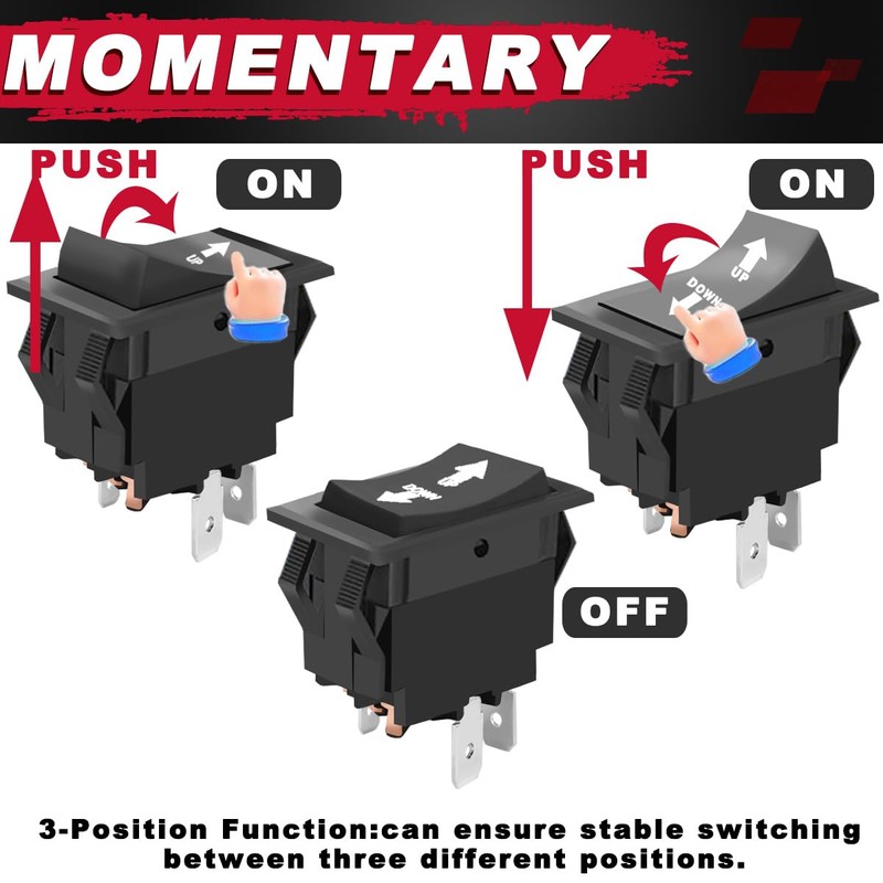 MKBKLLJY 2PCS UP Down Momentary Reverse Polarity Switch DC 12V-24V