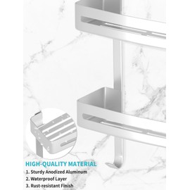 VOGDORA Shower Caddy Hanging Over The Door, Rustproof Shower Organizer, No Drilling Shower Rack with Hooks, Stainless Steel Bathroom Organizer and Silver Shower Shelves