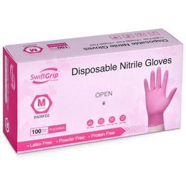 SwiftGrip SwiftGrip Powder-Free Nitrile Gloves, XL, 100ct Box - 3-mil, Disposable, Latex-Free, for Kitchen, Cleaning, Estheticians, Hair Stylist - Pink/Fuchsia