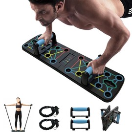 Push Up Board Push Up Bar Parallettes Portable Pushup Board Multifunctional Push Up Bracket Board with Grip Bar and Resistance Rope Foldable Push Up Board for Men and Women Home Gym Indoor Outdoor
