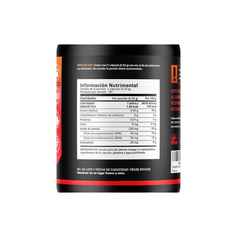 B Life Astaxantina 180 cápsulas con Aceite Puro de Salmón