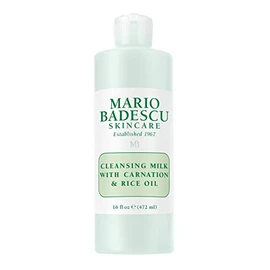 Mario Badescu Leche limpiadora con clavel, aceite de arroz y vitamina E – Limpiador desmaquillante líquido sin enjuague con fórmula lechosa para el cuidado de la piel y una experiencia de limpieza suave, 472 ml
