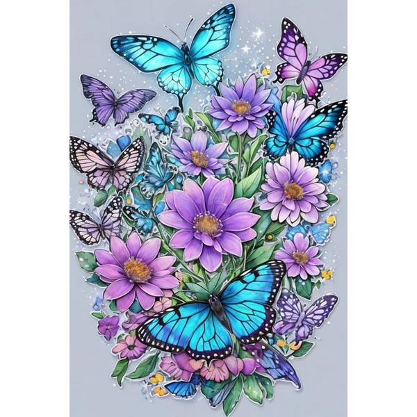 Butterfly DIY 5D Diamond Painting Art Painting Kits for Adults Kids Beginner,Flowers Full Round Drill Gems Art Diamond Dots Purple Picture for Gift Home Wall Decor