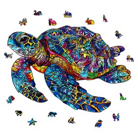 GLOBLELAND 200Pcs Sea Turtle Wooden Jigsaw Puzzles for Adults 27.7x39.4cm Wood Adult Puzzles Unique Shaped Wooden Puzzles Animal Colorful Jigsaw Puzzles for Christmas Birthday Gifts Family Games