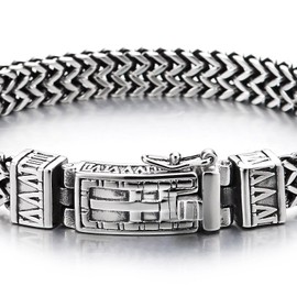 COOLSTEELANDBEYOND Mens Unique Steel Double Square Franco Chain Bracelet with Cross Spring Box Clasp Polished(CA)