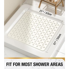 HITSLAM Square Shower Mat Non Slip Anti Mould, 53 x 53 cm Rubber Bath Mat for Tub Anti Slip, Bathroom Anti Slip Shower Mat With Suction Cups and Drain Holes, Machine Washable, White