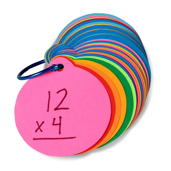 Hygloss Products Study Buddies Cards - Flashcards - Circle Shape - 3 Inches - Assorted Color Cardstock - Ideal for Students, Classroom - Build Skills - Colored Bookring - 100 Qty