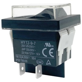 1-Pack HY12-9-7 Push Button Switch 4-Pin 20A 125/250V (ON-Off) with Waterproof Cover - Compatible with KEDU HY12-9-7 - for Industrial, Marine & Motor Control