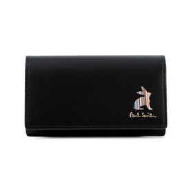 Paul Smith Genuine 5 Row Key Case Marketry Stripe Rabbit Cowhide Leather (No Name Engraving, Black), Black