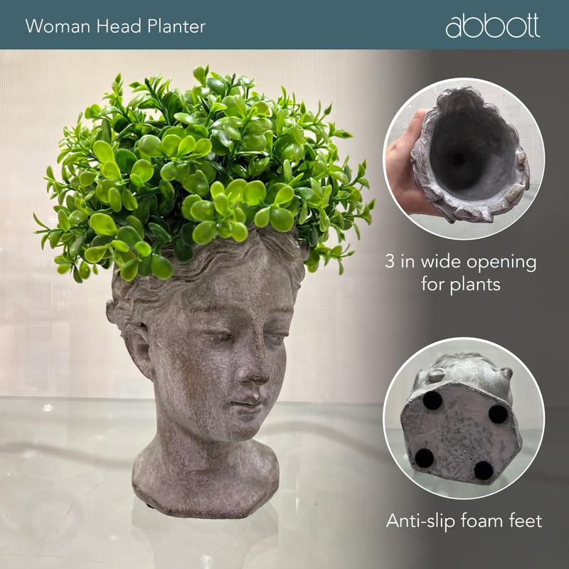 Abbott Collection Goddess Head Wall Planter - Small Cement Indoor