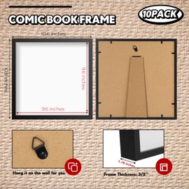 Geetery 10 Pieces Shadow Box Frame 10 x 10 Inch Wood Frame Memory Display Case,1.18 Inch Depth Shadow Boxes with Soft Linen Back for Flowers, Pins, Tickets, Wall, Awards, Shell Decor, Black