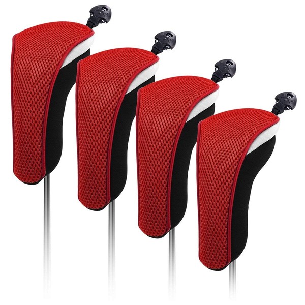 4X Thick Neoprene Hybrid Golf Club Head Cover Headcovers with Interchangeable Number Tags (Red)