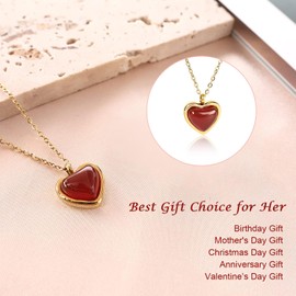 BelleVive 18K Carnelian Crystal Heart Pendant Necklace, Gifts for Women Heart Necklace - Crystal Heart Necklace for Women Gifts, Jewelry Valentine's Day Gift for Him Her