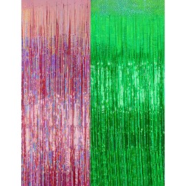 Pink and Green Party Decorations Birthday Curtain Streamers Witch Merch Decor Booth Photo Backdrop Streamers Kit Movie Themed Accessories 2 Pack
