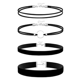 HFMYGS Pack of 4 Women's Black Velvet Necklaces, Adjustable Classic Choker Jewellery, Black Choker Necklace, Choker Chain for Women and Girls, Dancing, Birthday, Party, Cosplay, Not applicable, Not