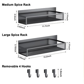 Aufworld Magnetic Spice Rack for Refrigerator, 2 Pack Magnetic Shelf, Fridge Magnet Organizer with Moveable 4 Hooks, Magnetic Fridge Shelf for Kitchen Organization and Storage (2 Pack)