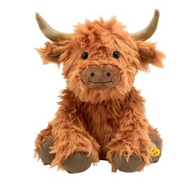SOLPOBEI Music Highland Cow Stuffed Animal with Sound, Farm Cow Toy with ''Moo''Sound, Soft Farm Animal Cattle Plushie Doll Festival Presents for Adults Kids Boys Girls (Brown)