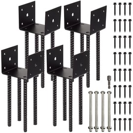 Fence Post Holder Ground Spike Use for Concrete Deck - Post Base Anchor Metal Black Powder Coated 4 Inches x 4 Inches (Inner Dia 3.5x3.5) 4 Pack