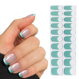 Semi Cured Gel Nail Strips Salon-Quality Mint French Gel Nail Strips - Long-Lasting, Easy DIY Application & Removal With UV Lamp - Achieve Professional Manicures At Home, No Salon Visits Needed