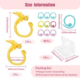 HUISUYTON 4PCS Knitting Crochet Ring, Gold Dragon Yarn Rings for Finger, Tension Ring for Crocheting, Crochet Tension Ring for DIY Craft Crocheting Supplies