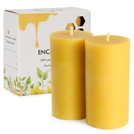 Pure Beeswax Pillar Candles 2x4 Inch, Natural Bees Wax Pillar Candle 2 Pack - 35-40 Hours Long Burning, Dripless Smokeless and Unscented for Home Decor, Party, Yoga