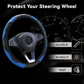 Car Steering Wheel Cover, Universal Size Steering Wheel Cover Fit 37-38cm/14.5-15inch, Anti-slip Carbon Microfiber Steering Wheel Cover, Breathable Car Accessory Steering Wheel Protector Cover, Blue
