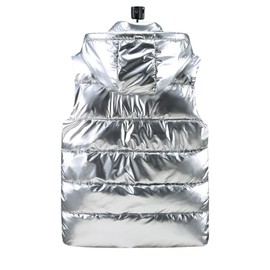 Esmeling Mens Waterproof Hooded Puffer Vest Sleeveless Puffy Jacket with Pockets(0440-Silver-M)