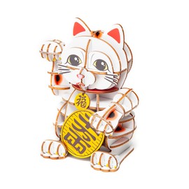 wa-gu-mi Lucky Cat Maneki Neko Wooden Japanese 3D Puzzle - Fun DIY Wood Craft Kits - Ideal Gift for Birthdays and Party Favors