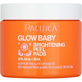 Pacifica Glow Baby 10% AHA/BHA almohadillas de pelar iluminadoras, blanco, naranja, 60.0 unidades