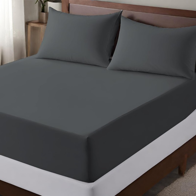 EV Dekor Fitted Sheet Single, Charcoal - Deep Pocket Bedsheet