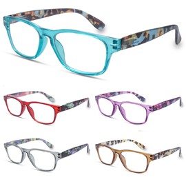 VIDEBLA Reading Glasses 5 Pack Blue Light Blocking Glasses for Women Spring Hinge Fashion Pattern Print Eyeglasses (5 Mix Color -1, 1.75)